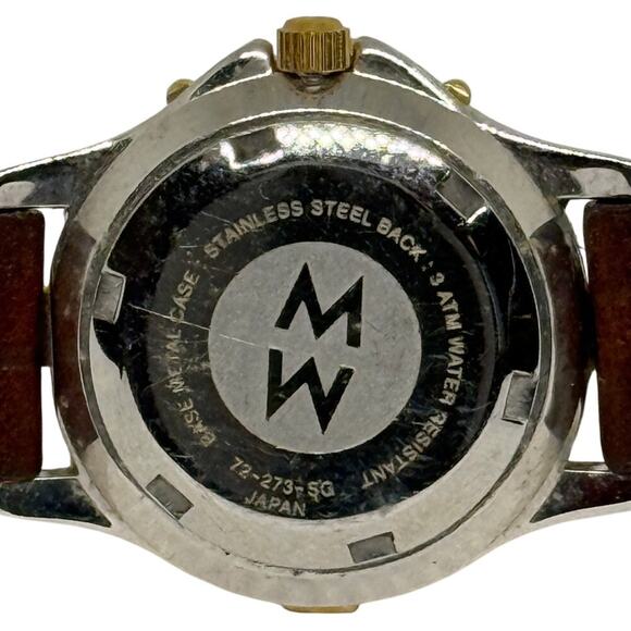 Michele 72-273-SG Two-Tone Quartz Watch – Black Dial, Leather Band, Date - Picture 4 of 8